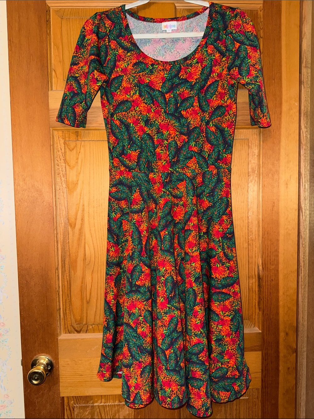 LuLaRoe Nicole Women’s Green & Red Tropical Fit-and-Flare Dress